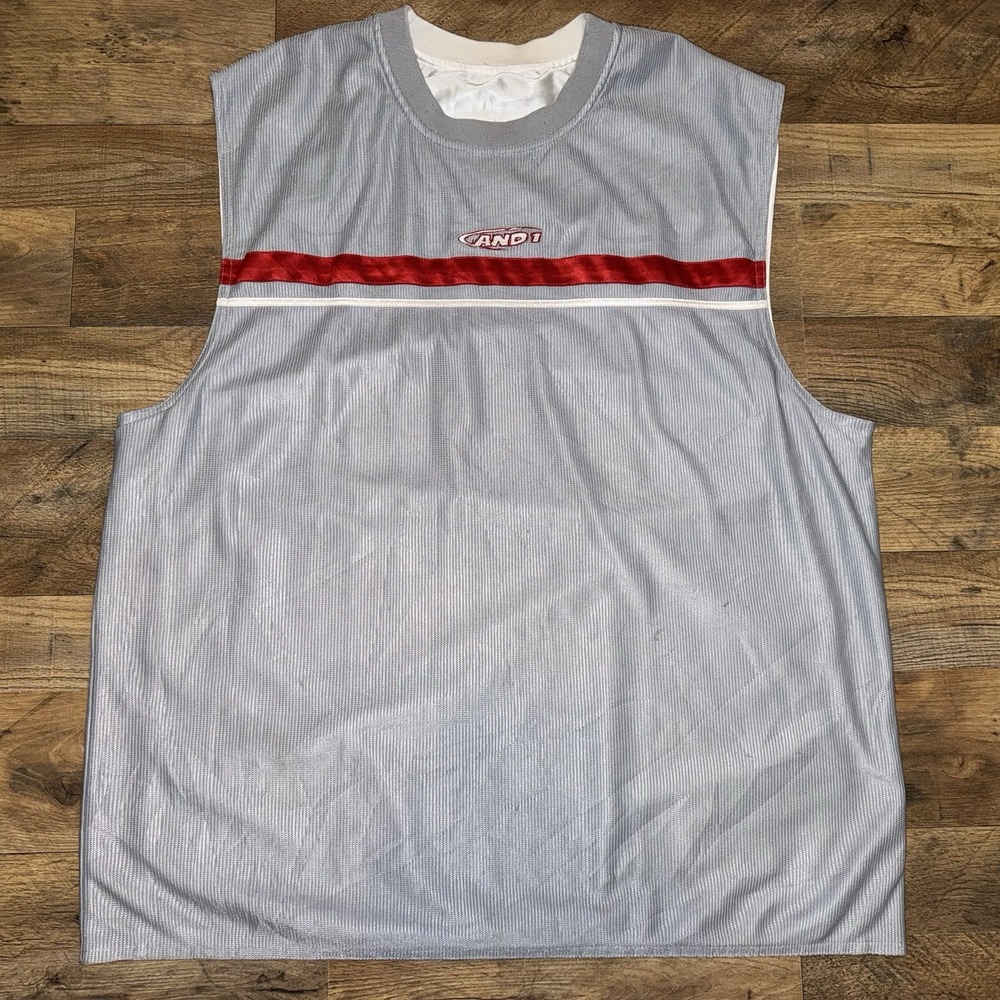Vtg AND1 And 1 Basketball Jersey Mens White Tank Top Sleeveless Y2K Reversible